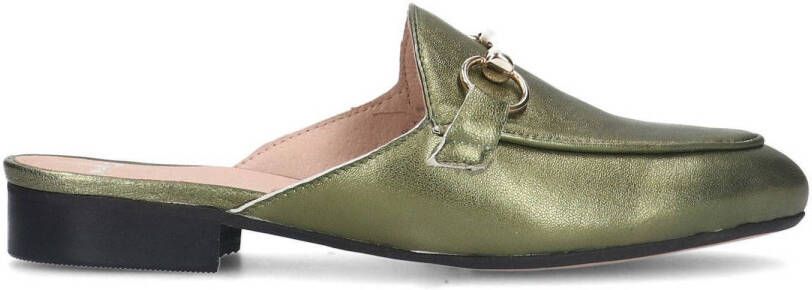 Manfield leren muiltjes met gesp groen metallic