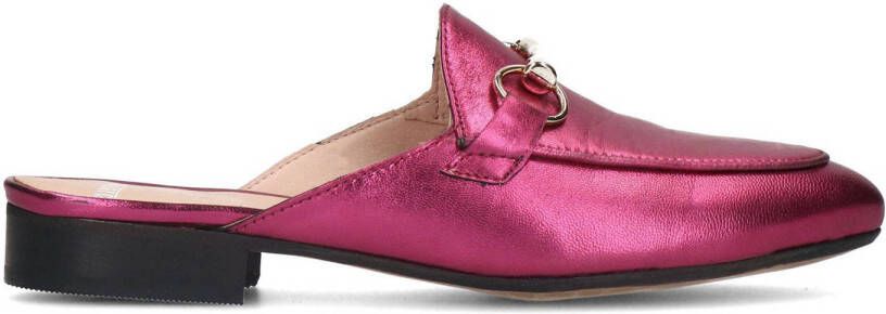 Manfield leren muiltjes met gesp roze metallic