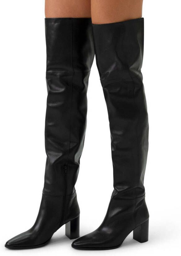 Manfield leren overknee laarzen zwart
