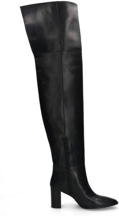 Manfield Dames Zwarte overknee leren laarzen met hak