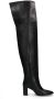 Manfield Dames Zwarte overknee leren laarzen met hak - Thumbnail 1