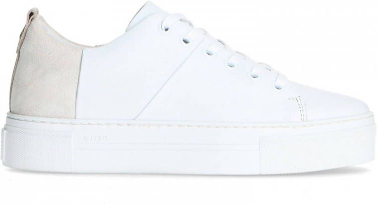 Manfield Dames Witte leren platform sneakers - Schoenen.nl