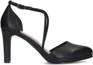 Manfield Dames Zwarte leren pumps met strass bandjes
