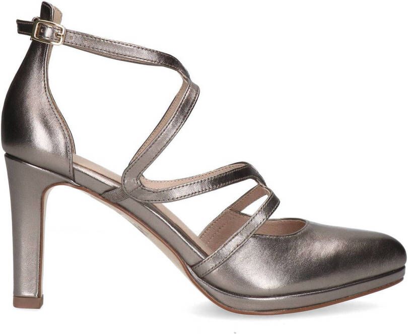 Manfield Dames Zilverkleurige leren pumps