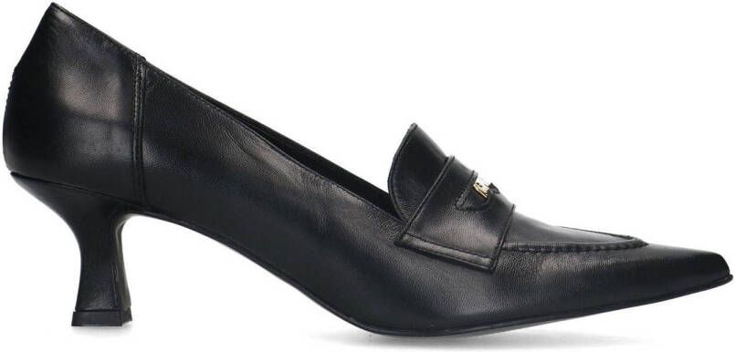 Manfield Dames Zwarte leren pumps met goudkleurig detail