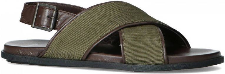 Manfield Heren Bruine leren sandalen met groene details