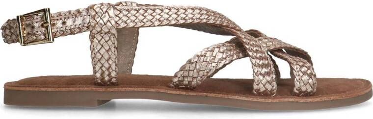 Manfield Dames Gevlochten gouden sandalen