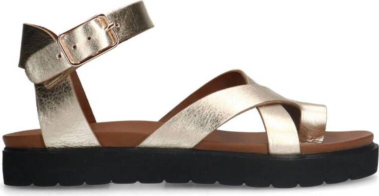 Manfield Dames Gouden leren sandalen met plateauzool