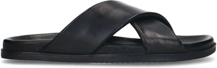 Manfield Heren Zwarte leren sandalen