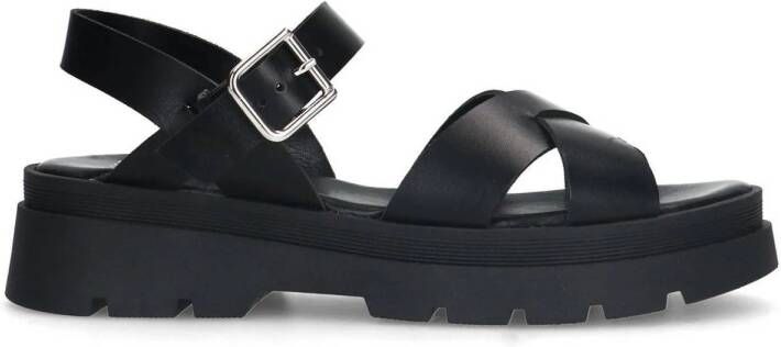 Manfield Dames Zwarte leren sandalen