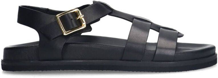 Manfield Dames Zwarte leren sandalen met gespsluiting