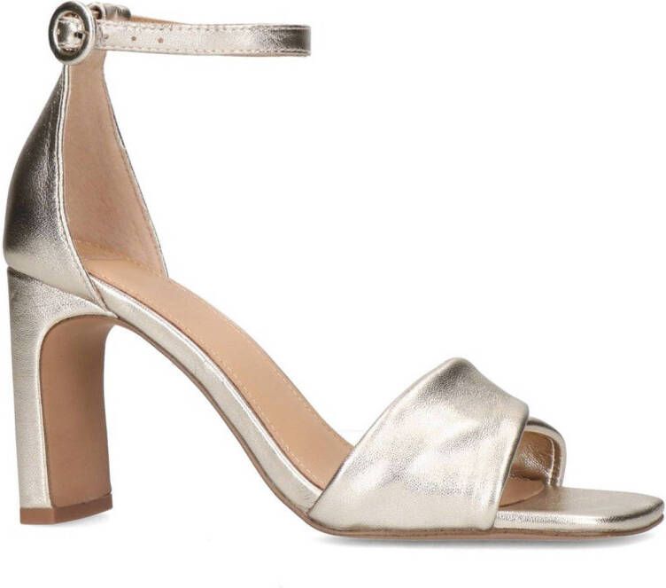 Manfield Dames Goudkleurige leren sandalen met hak