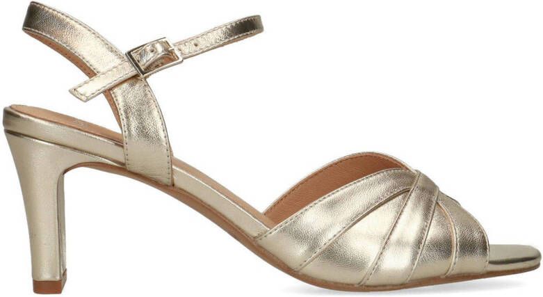 Manfield Dames Goudkleurige leren sandalen met hak