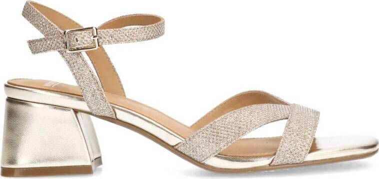 Manfield Dames Gouden leren sandalen met hak en glitters