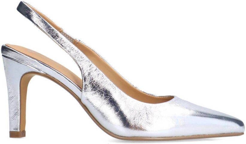 Manfield Dames Zilverkleurige leren slingbacks