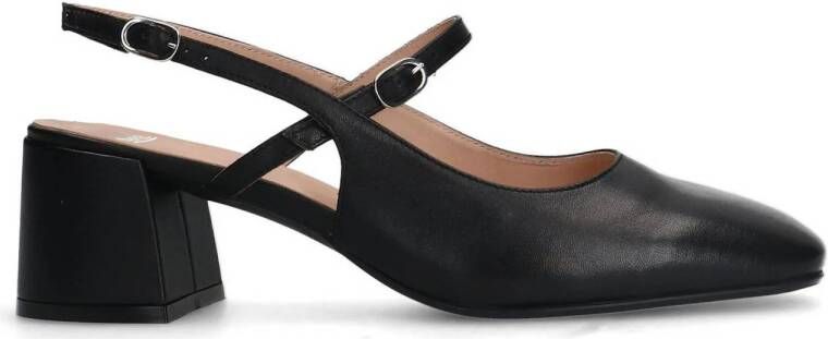 Manfield Dames Zwarte leren slingbacks