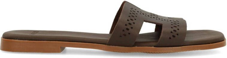 Manfield Dames Donkerbruine leren slippers