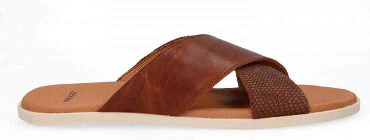 Manfield Heren Cognac leren slippers - Schoenen.nl