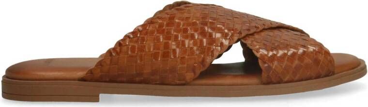 Manfield leren slippers cognac