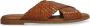 Manfield Dames Cognac leren gevlochten slippers - Thumbnail 1