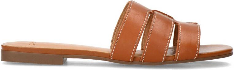 Manfield Dames Cognac leren slippers