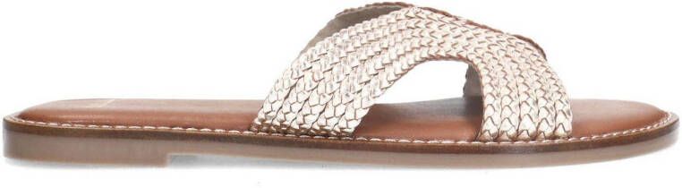 Manfield Dames Goudkleurige leren slippers