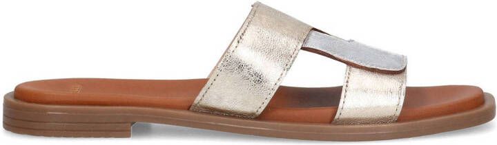 Manfield Dames Goudkleurige metallic leren slippers