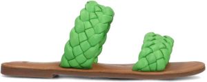 Manfield Dames Groene leren slippers met gevlochten bandjes