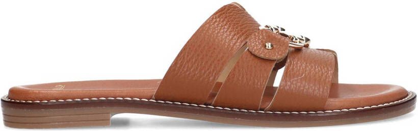 Manfield leren slippers met gesp cognac