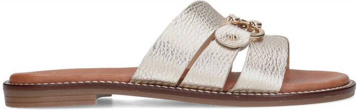 Manfield Dames Goudkleurige leren slippers met bitje