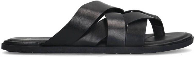 Manfield Heren Zwarte leren slippers