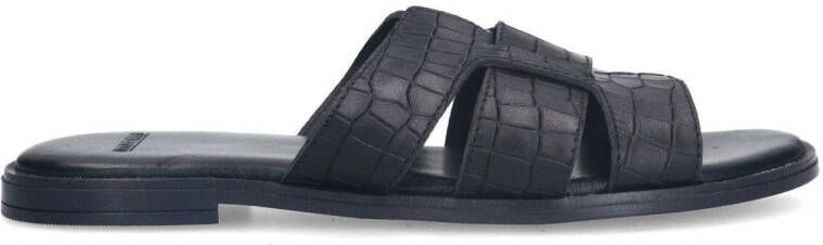 Manfield Dames Zwarte leren croco slippers