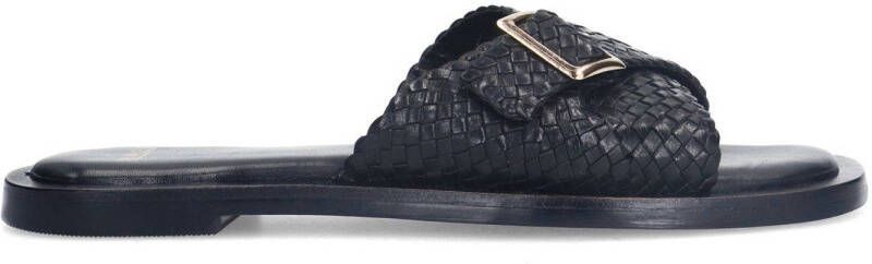 Manfield Dames Zwarte gevlochten slippers met gesp