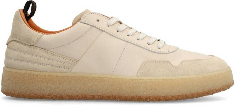 Manfield Heren Beige leren sneakers met suède details
