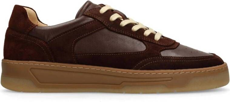 Manfield Heren Burgundy leren sneakers met suède details