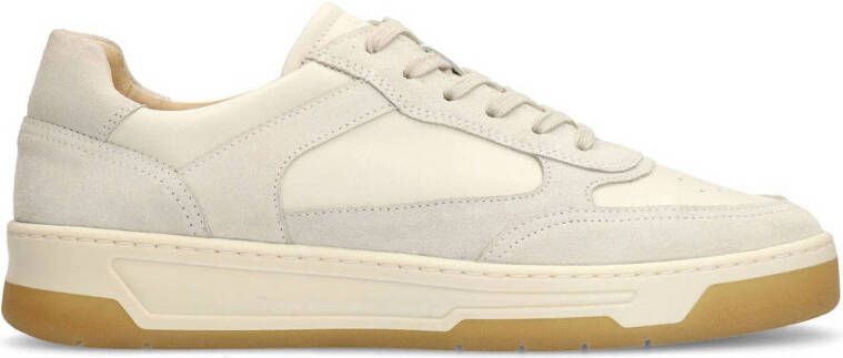 Manfield Heren Off white leren sneakers met suède details
