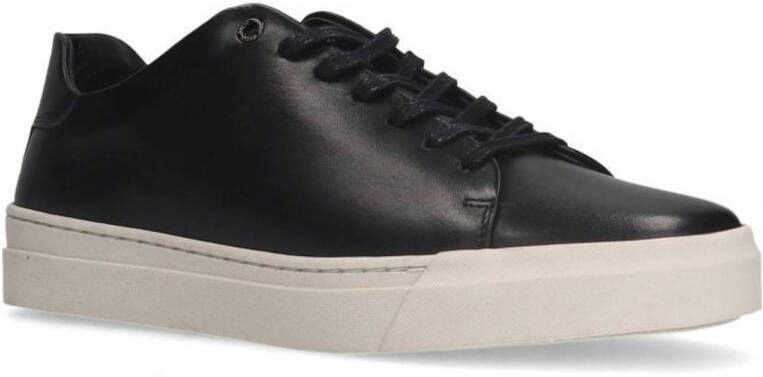 Manfield Zwarte leren sneakers