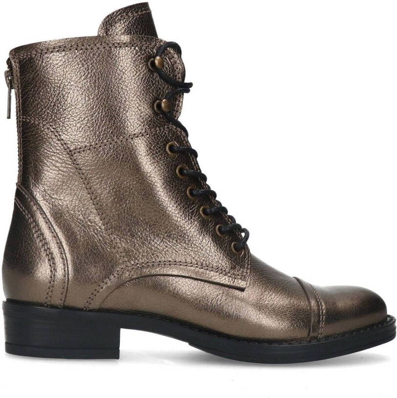 Manfield Dames Goudkleurige metallic leren veterlaarsjes