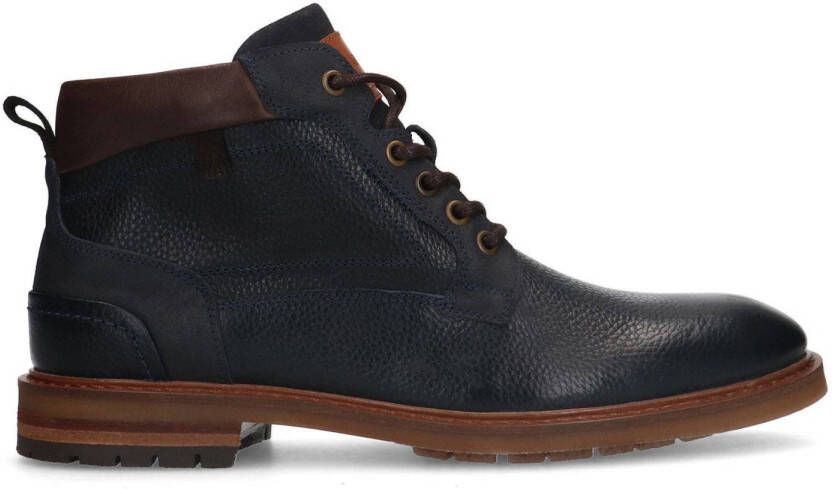 Manfield Heren Donkerblauwe leren veterboots