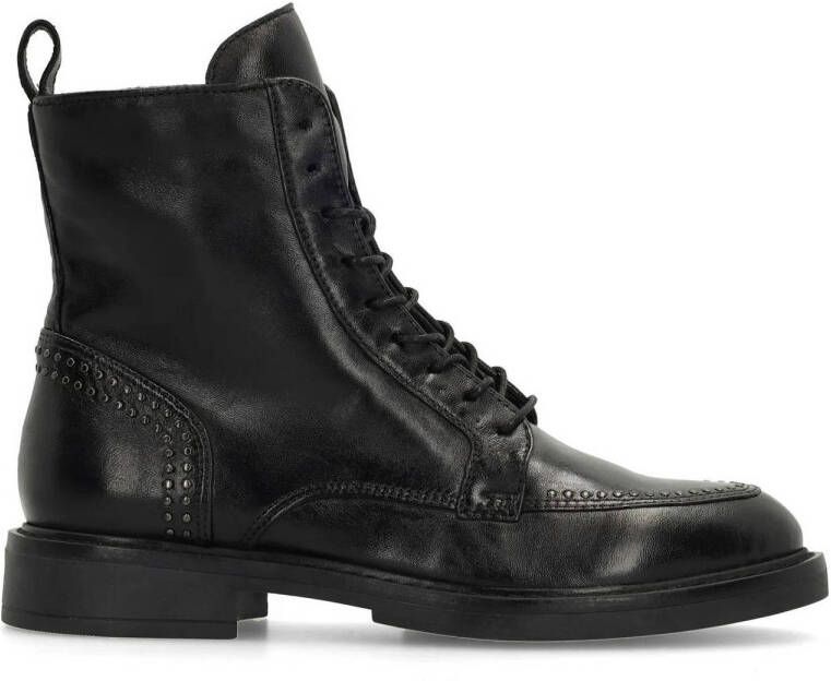 Manfield leren veterboots met studs zwart
