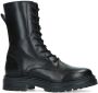 Manfield Dames Zwarte leren biker boots met veters - Thumbnail 1