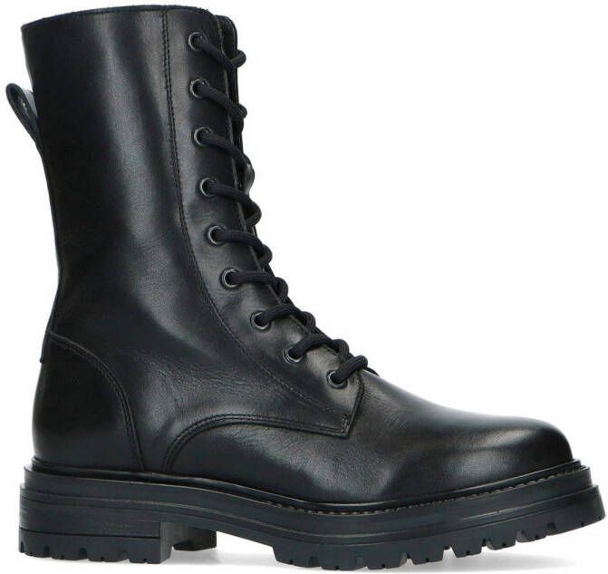 Manfield Dames Zwarte leren biker boots met veters