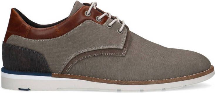 Manfield Heren Grijze canvas veterschoenen met leren details