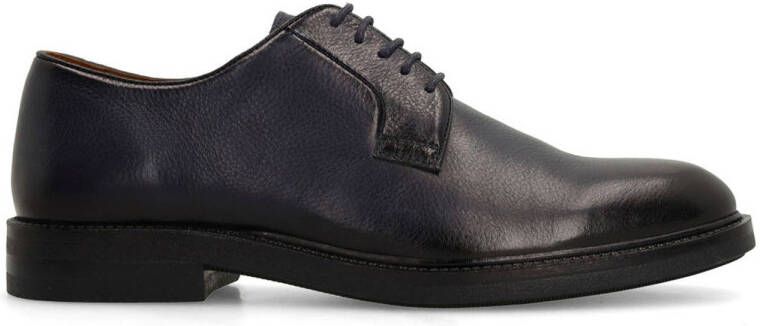 Manfield Heren Donkerblauwe leren veterschoenen