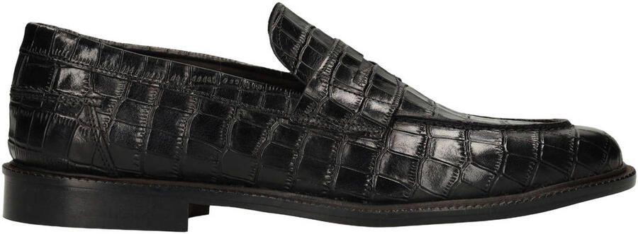 Manfield Black Label leren loafers met croco print zwart