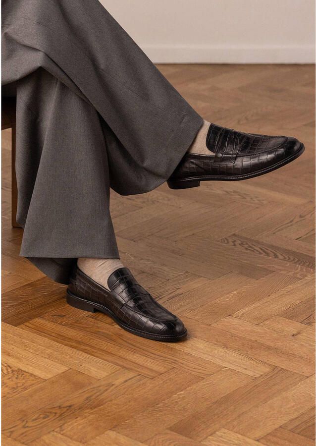 Manfield Black Label leren loafers met croco print zwart - Foto 3