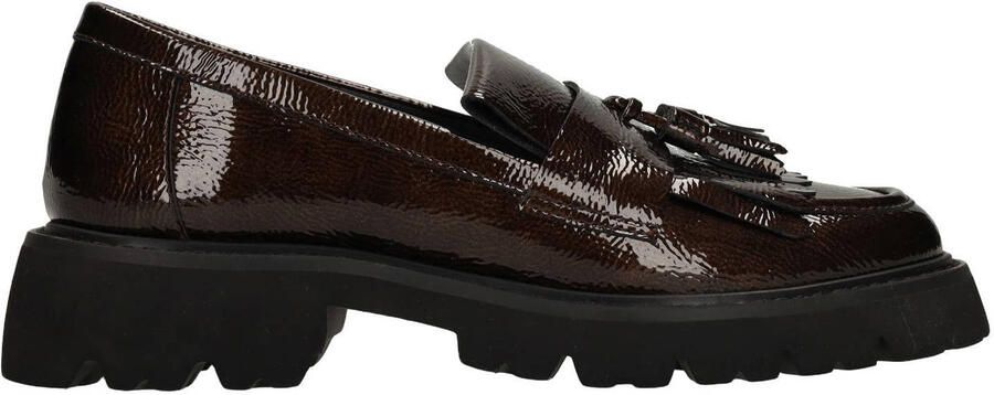 Manfield Donkerbruine lak leren loafers met franjes