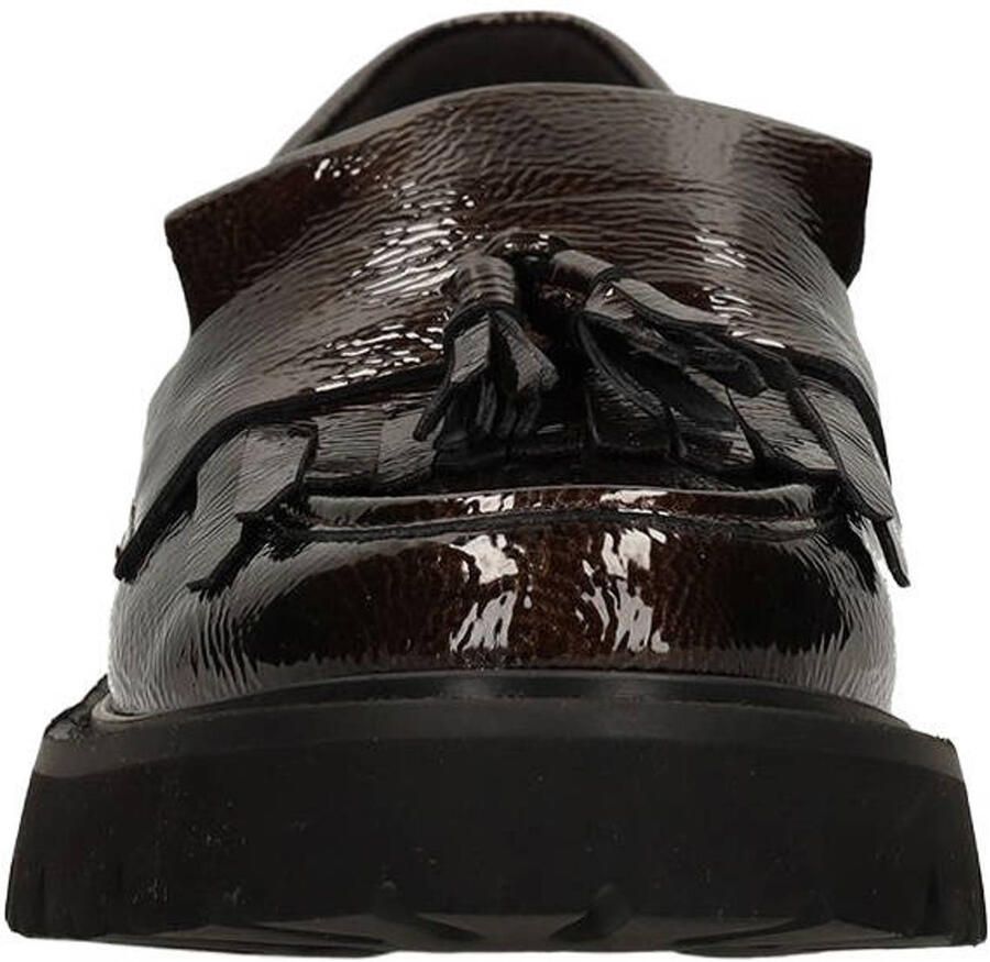 Manfield Donkerbruine lak leren loafers met franjes - Foto 2