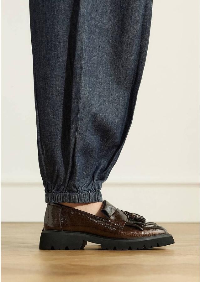 Manfield Donkerbruine lak leren loafers met franjes - Foto 3