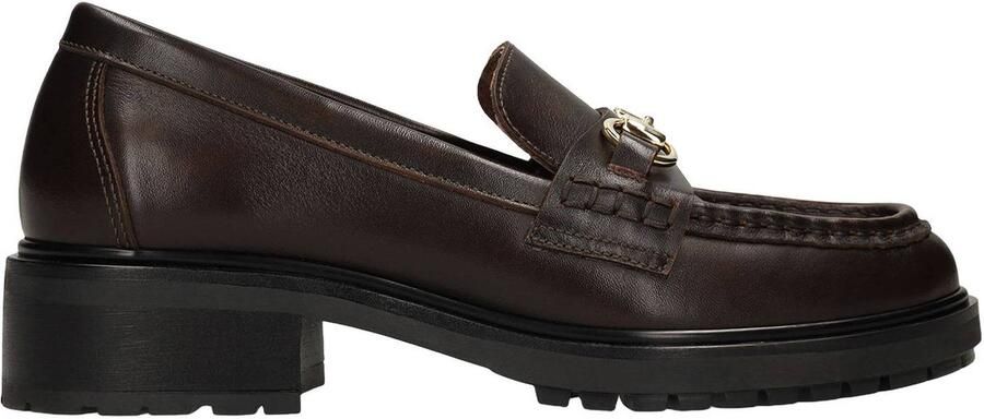 Manfield Dames Bruine leren loafers met gouden chain